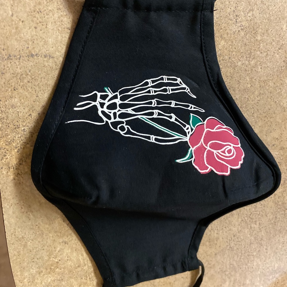 Black Skeleton Rose Face Mask Contoured adjustable